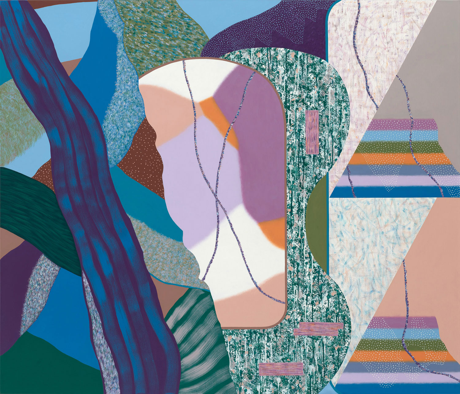I Can Hear the Bird Sing / Blue Line . 2025 . 180 x 210 cm . Acrylic and sand on canvas