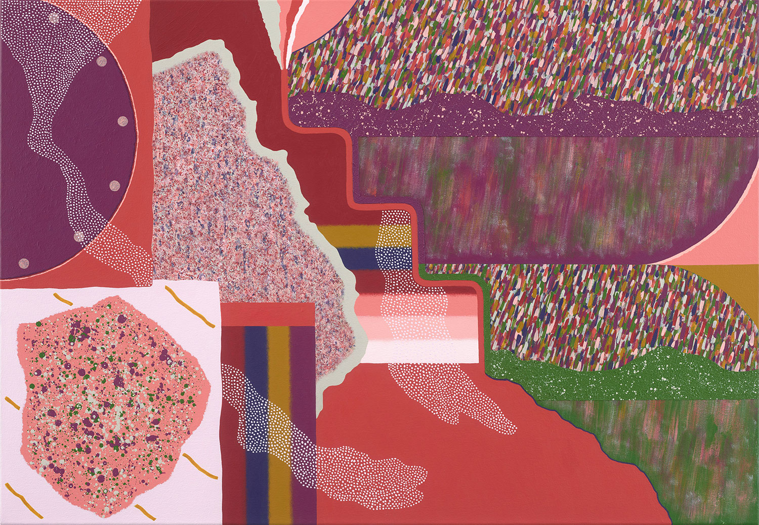 Rain / RedGreen . 2026 . 90 x 130 cm . Acrylic, Sand and Modelling Paste on Canvas